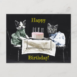 Postal Cats celebrating a birthday with cake and candles