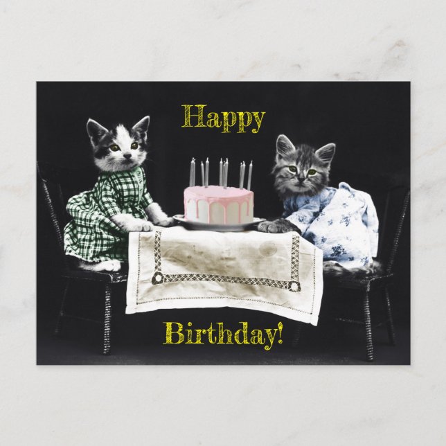 Postal Cats celebrating a birthday with cake and candles (Anverso)