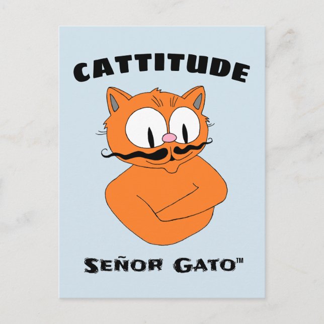 Postal "CATTITUDE" Señor Gato Mustache Cat (Anverso)