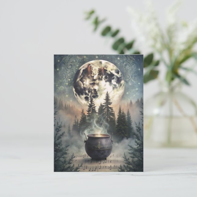 Postal Cauldron místico del bosque iluminado por la luna  (Anverso de pie)