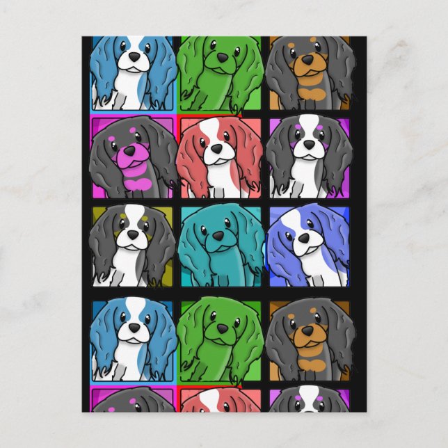 Postal Cavalier de arte pop King Charles Spaniel (Anverso)