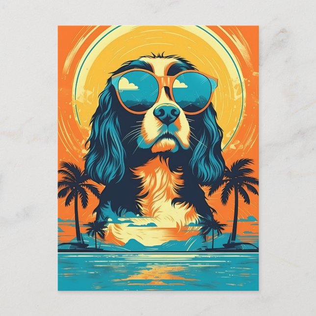Postal Cavalier King Charles Spaniel con gafas de sol (Anverso)