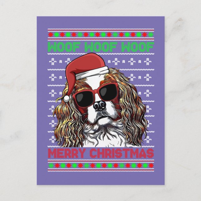 Postal Cavalier King Charles Spaniel Dog Woof Merry Chris (Anverso)