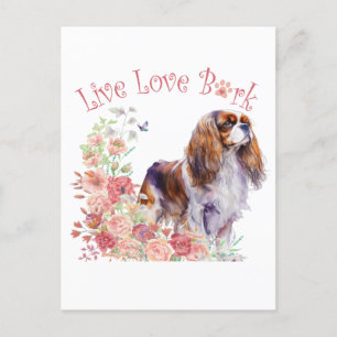 Postal Cavalier King Charles Spaniel Mamá Floral