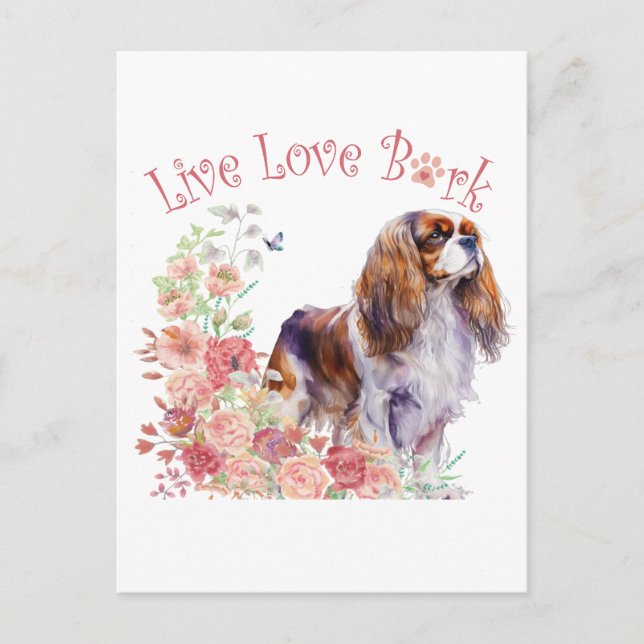 Postal Cavalier King Charles Spaniel Mamá Floral (Anverso)