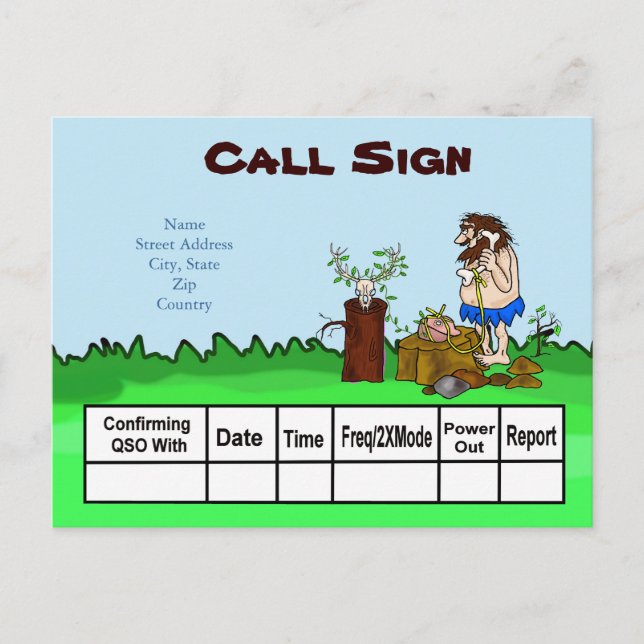Postal Cave Man Ham Ham Radio QSL Card Personalizar! (Anverso)