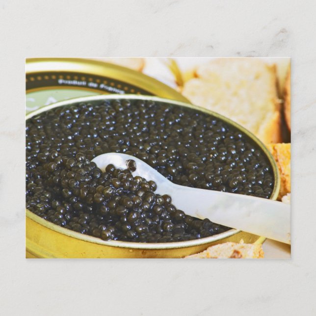 Postal Caviar negro y una cuchara de madre de perla a (Anverso)