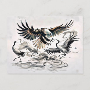 Postal Caza de águilas en una pintura de tinta china de g