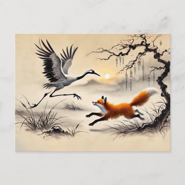 Postal Caza de águilas en una pintura de tinta china de g (Anverso)