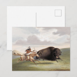 Postal Caza de Búfalos, Persecución (1884) arte cromolito