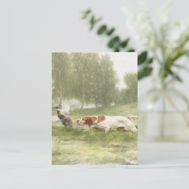 Postal Caza de faisanes con puntero (Anverso de pie)