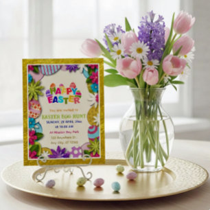 Postal Caza de Huevos de Pascua Floral Colorida en estilo