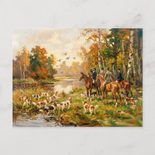 Postal Caza de patos a caballo con spaniels