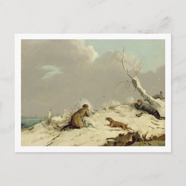 Postal Caza de patos en invierno (óleo sobre lienzo) (Anverso)