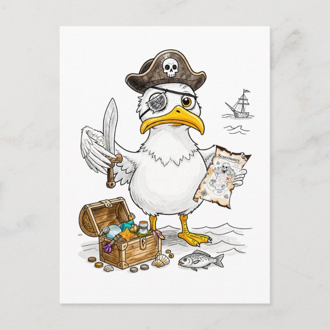 Postal Caza del Tesoro del Pájaro Pirata de Cómic (Anverso)