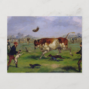 Postal Cazado de toros (aceite sobre papel colocado sobre