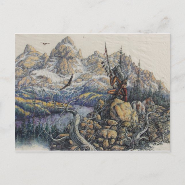 Postal Cazador indio americano (Anverso)