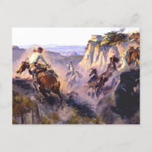 Postal “Cazadores de caballos salvajes” de Charles M Russ