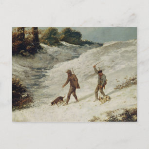 Postal Cazadores en la nieve o los cazadores furtivos
