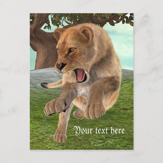 Postal Cazando a la leona (Anverso)