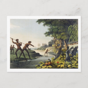 Postal Cazando a los canguros, aborígenes en Nueva Gale d