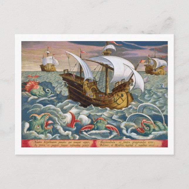 Postal Cazando criaturas marinas, placa 84 de 'Venationes (Anverso)