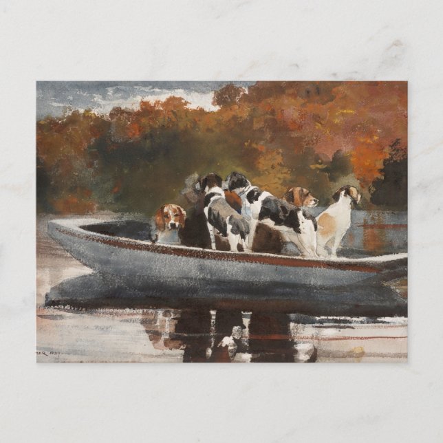 Postal Cazando perros en bote por Winslow Homer (Anverso)