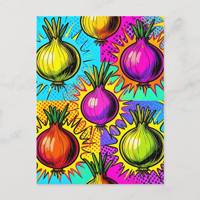 Postal Cebollas Coloridas Pop Art (Anverso)