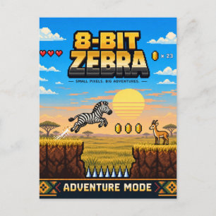Postal Cebra, Arte de Pixel Retro de 8 Bits