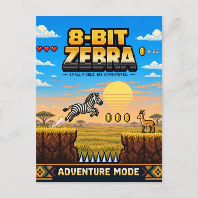 Postal Cebra, Arte de Pixel Retro de 8 Bits (Anverso)
