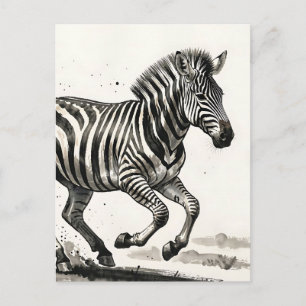Postal Cebra dinámica corriendo arte de tinta