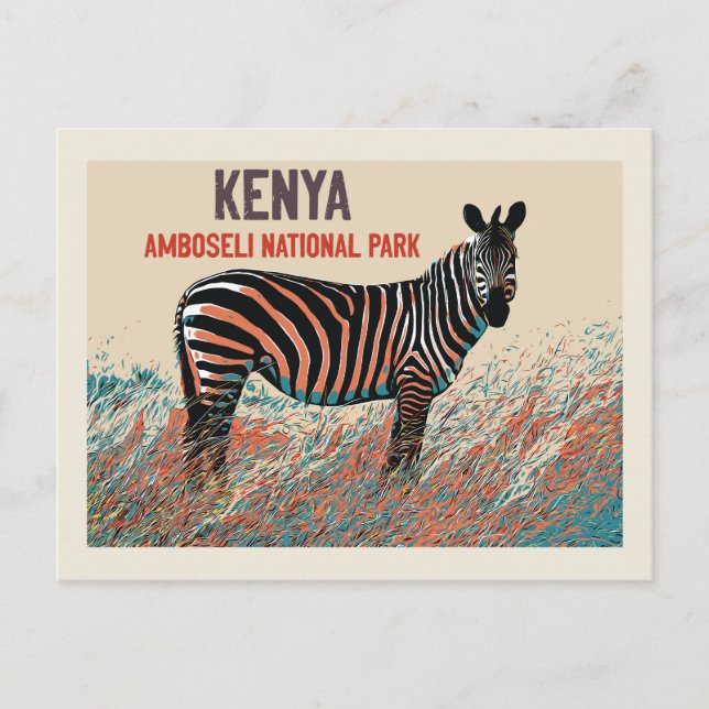 Postal Cebra en el Parque Nacional Amboseli, Kenia (Anverso)