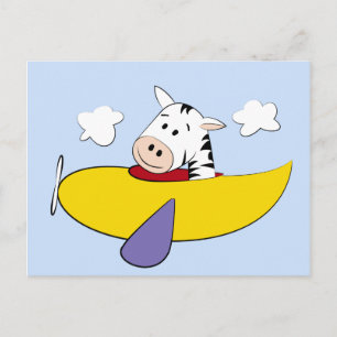 Postal Cebra en niños de avión coloridos