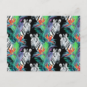 Postal Cebra y modelo de flores exótico 2