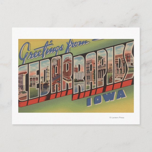 Postal Cedar Rapids, Iowa - Escenas de letras grandes (Anverso)