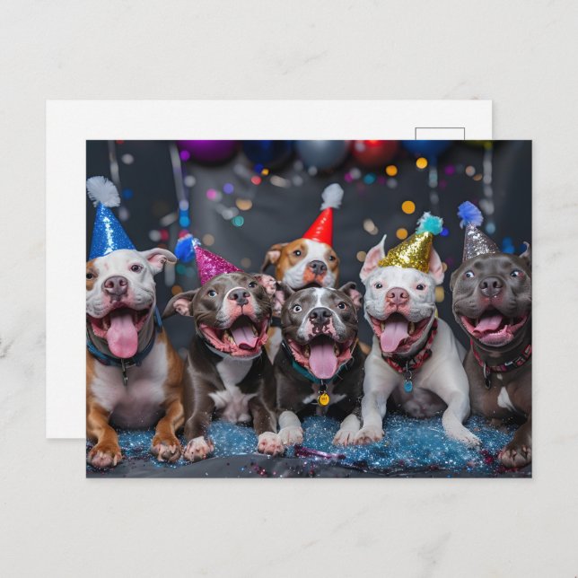 Postal Celebra el Año Nuevo y las Fiestas con Perros Pitb (Anverso / Reverso)
