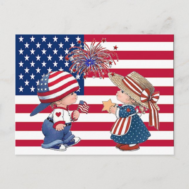 Postal Celebra la bandera estadounidense de los niños ven (Anverso)