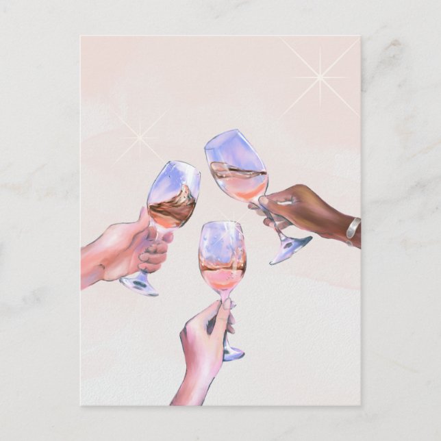 Postal Celebración aclamando copas de champán brindando (Anverso)