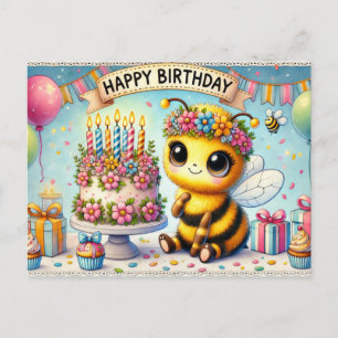 Postal Celebración Adorable de la Abeja de Cumpleaños