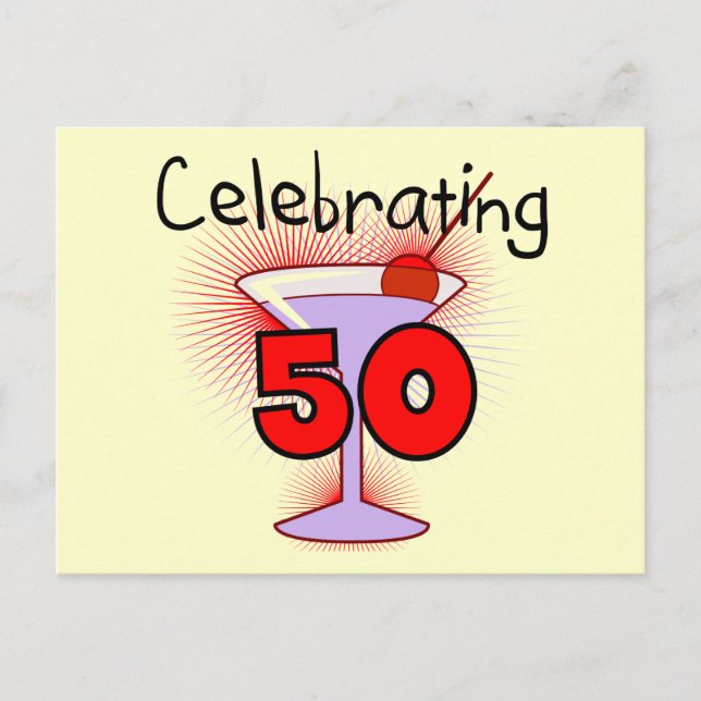 Postal Celebración de 50 camisetas y regalos (Anverso)