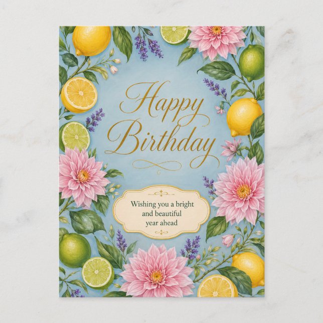 Postal Celebración de Cumpleaños Citrus Bloom (Anverso)