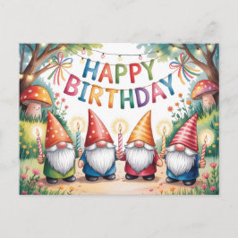 Postal Celebración de cumpleaños con un grupo de gnomos d