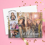 Postal Celebración de cumpleaños cualquier año Collage de<br><div class="desc">Celebra a la persona de cumpleaños con esta increíble postal de invitación de cumpleaños que incluye 4 fotos del chica/niño/amigos/familia de cumpleaños. El reverso cuenta con espacio para todos los detalles de su fiesta. ¡Perfecto para cualquier cumpleaños de edad!</div>