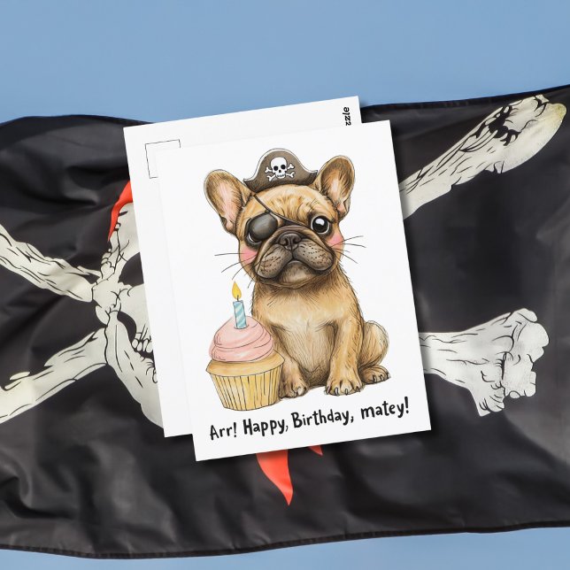 Postal Celebración de cumpleaños de Bulldog Francés Pirat (Subido por el creador)