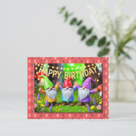 Postal Celebración de cumpleaños de gnomos de jardín fest