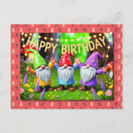 Postal Celebración de cumpleaños de gnomos de jardín fest