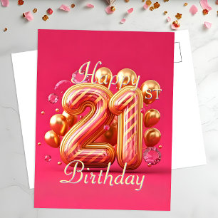 Postal Celebración de cumpleaños número 21 con estilo ros