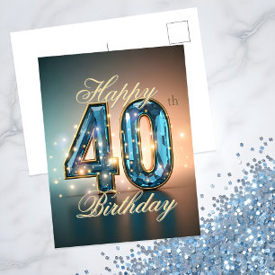 Postal Celebración de cumpleaños número 40 con gema azul 