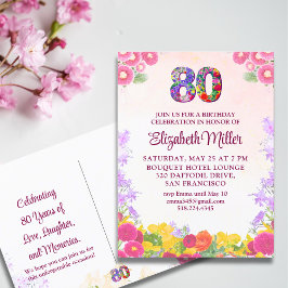 Postal Celebración de cumpleaños número 80 con acuarela r