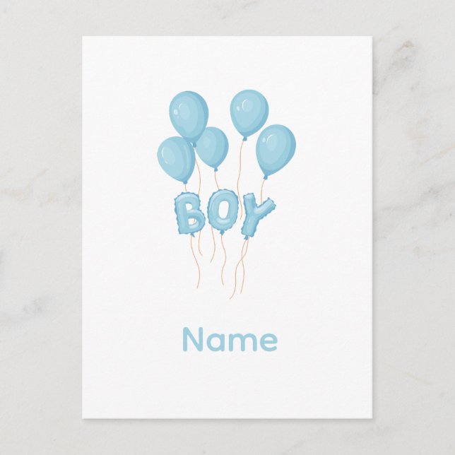 Postal Celebración de globo bebé niño azul  (Anverso)